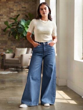 Rewash Women's Wide Leg Jeans Blue Denim Size 5 27 Cotton Lyocell Casual Pants